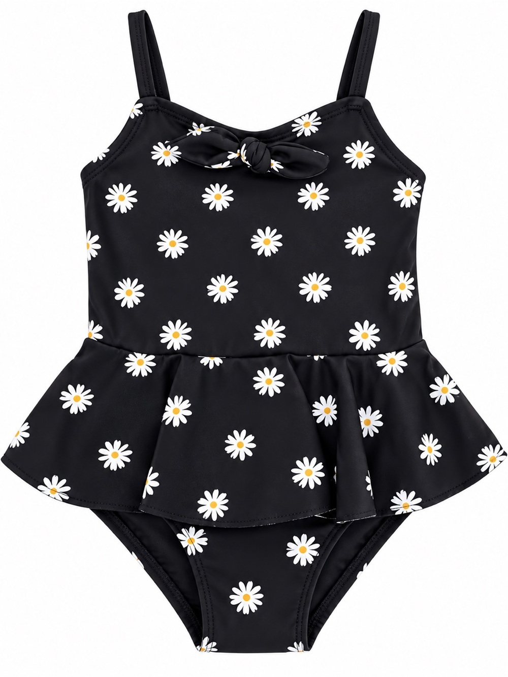 Old Navy Black Daisy Print Peplum One-Piece Swimsuit